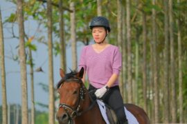 Animal-Assisted Therapy. In this case a young girl is riding on a horse wearing a helmet and gloves.