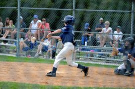 Participating in sports, clubs, and other activities, like this baseball game, helps with fostering resilience in our kids. We see one child at bat trying to hit and many adults in the stands showing their support.