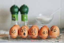 The emotional expression drawn on these brown eggs with a black sharpie is entertaining. We must encourage our children to express their emotions as a critical component of developing resilience.